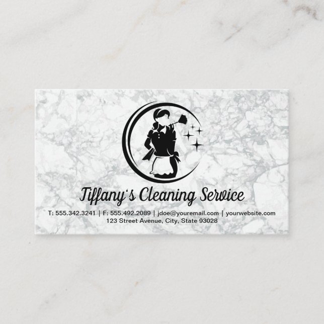 Cleaning Maid Logo | Marble Background Business Card (Front)