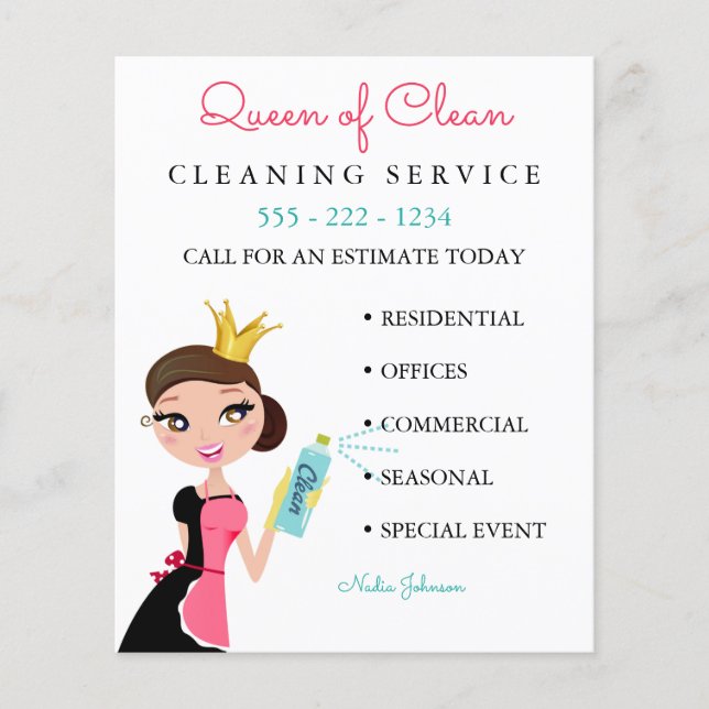 Cleaning Maid Service Brunette Character Crown Flyer (Front)