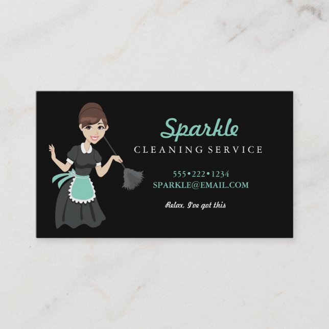 Cleaning Maid Service Character Featherduster Business Card (Front)