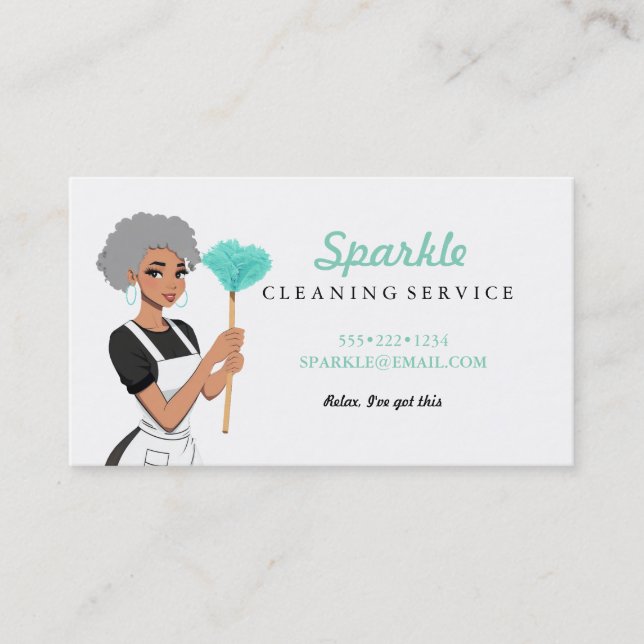 Cleaning Maid Service Character Featherduster Business Card (Front)