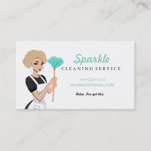 Cleaning Maid Service Character Featherduster Business Card