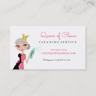 Cleaning Maid Service Grey Hair Character Crown Business Card
