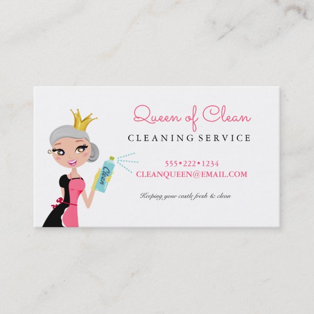 Cleaning Maid Service Grey Hair Character Crown Business Card (Front)