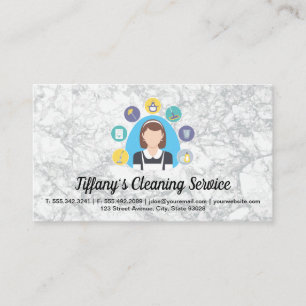 Cleaning Maid Service Icons   Marble Background Business Card