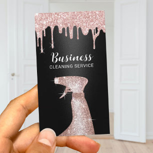 Cleaning & Maid Service Rose Gold Drips Black Business Card