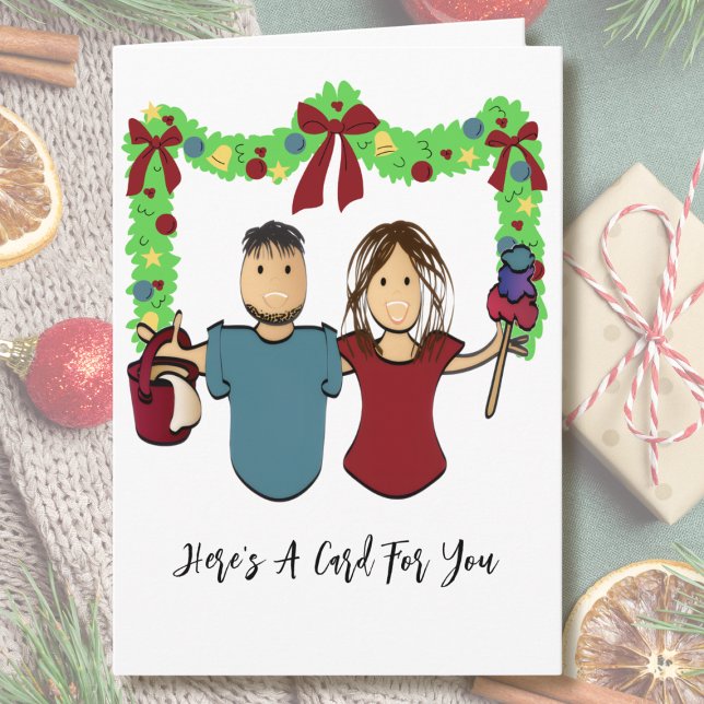 Cleaning Male Female Cartoon Thank You Christmas  Card (Creator Uploaded)