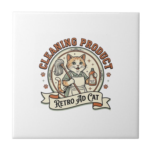 Cleaning Product Retro Ad Cat Cleaning Product Ret Tile (Front)