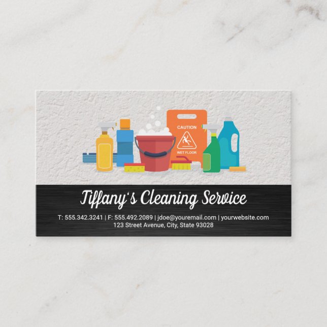 Cleaning Products | Dark Metallic and Wall Texture Business Card (Front)