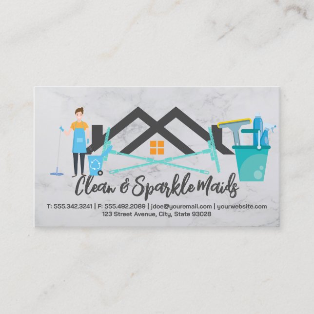 Cleaning Products | Maid Cleaning | Roof Logo Business Card (Front)