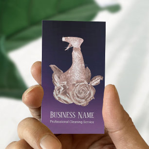 Cleaning Purple & Rose Gold Floral Spray Bottle Business Card