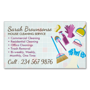 Cleaning Red Janitorial Business Tile Washing Magnetic Business Card