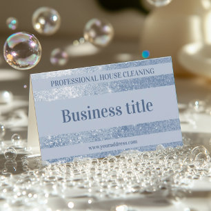 Cleaning Service Blue Silver Metal Glitter Business Card