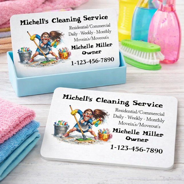 Cleaning Service Business Card with Illustration (Creator Uploaded)