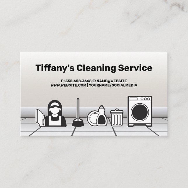 Cleaning Service | Dusting | Trash | Laundry Business Card (Front)