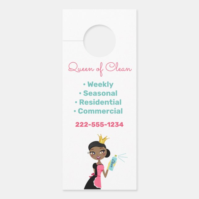 Cleaning Service Ethnic Female Maid Logo Door Hanger (Front)