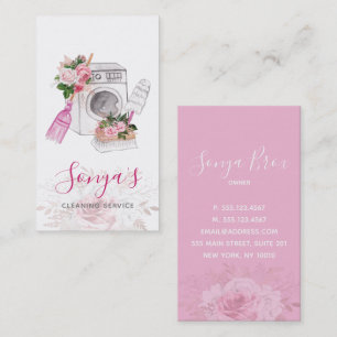 Cleaning Service Floral Watercolor Washer Business Card