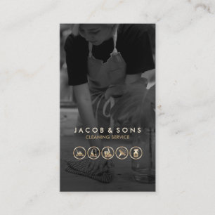 Cleaning Service Gold Icons Cleaner Business Card
