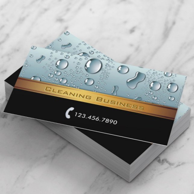 Cleaning Service Gold Stripe Business Card (Creator Uploaded)