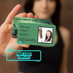 Cleaning Service Green Silhouette with Photo Business Card