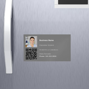 Cleaning service grey photo QR code Magnetic Business Card