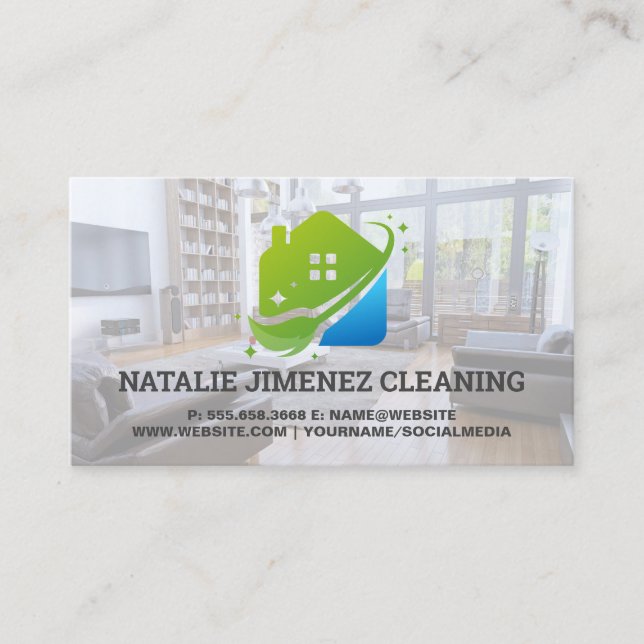 Cleaning Service | Home Mop Janitor Logo Business Card (Front)
