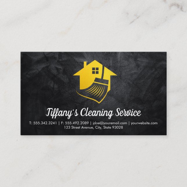 Cleaning Service | House and Broom Business Card (Front)