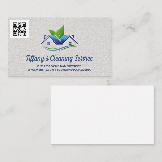 Cleaning Service | House Logo | Qr Scan Code  Business Card (Front/Back)