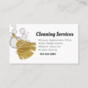 Cleaning Service Housekeeper Gold Bubbles Business Card
