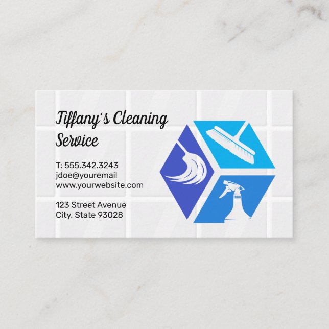 Cleaning Service Icons | Bathroom Tiles Business Card (Front)