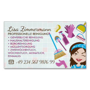 Cleaning Service Janitorial Lady German Deutch Magnetic Business Card