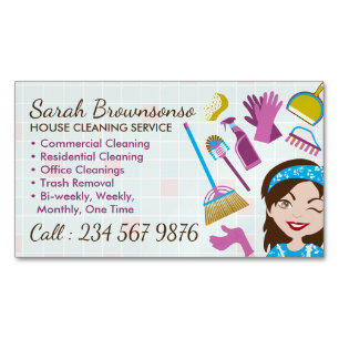 Cleaning Service Janitorial Lady Tile Washing Magnetic Business Card