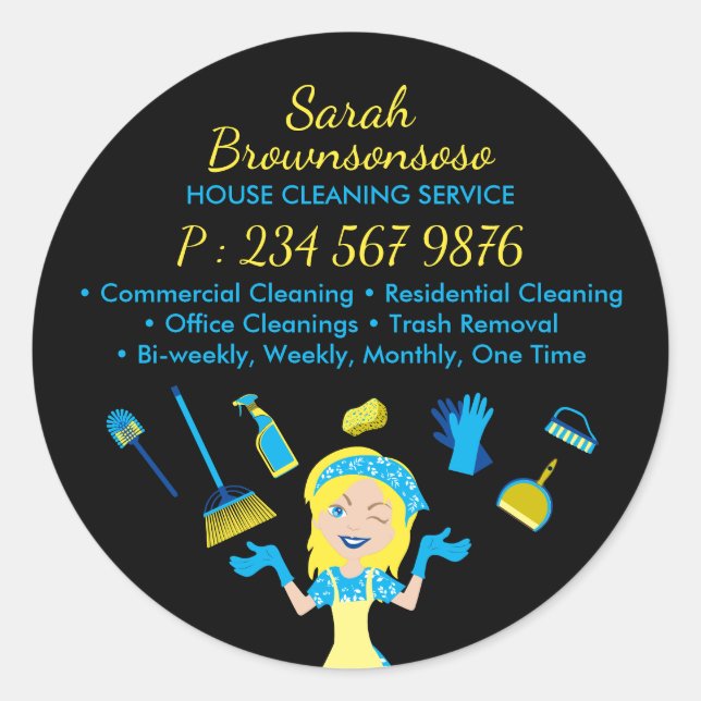 Cleaning Service Janitorial Maid Worker Business Classic Round Sticker (Front)