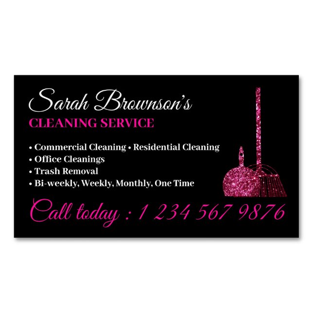 Cleaning Service Janitorial supply sparkle glitter Magnetic Business Card (Front)
