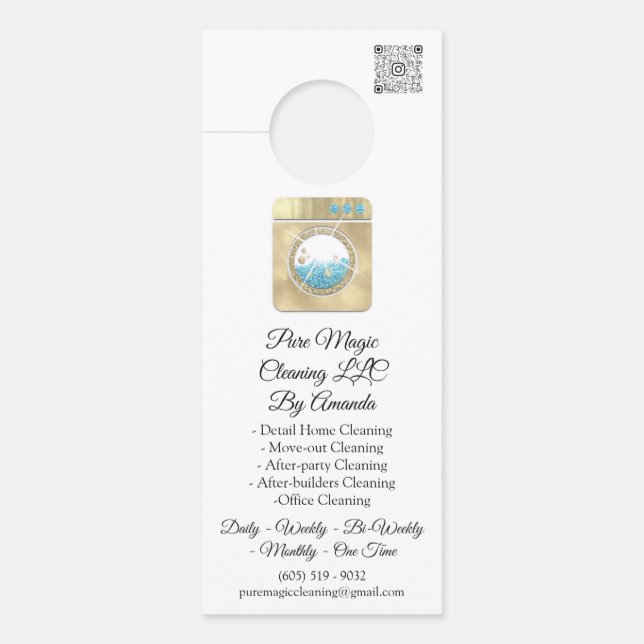 Cleaning Service Laundy Washing QR Code White Door Door Hanger (Front)