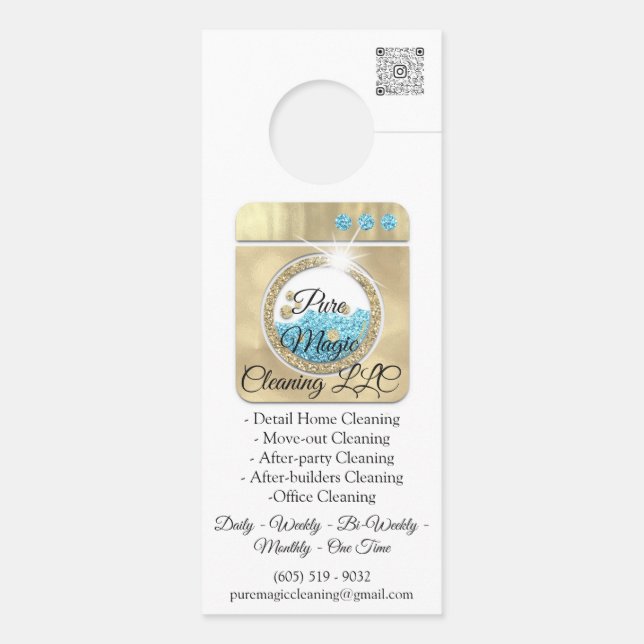Cleaning Service Laundy Washing QR Code White Door Hanger (Back)