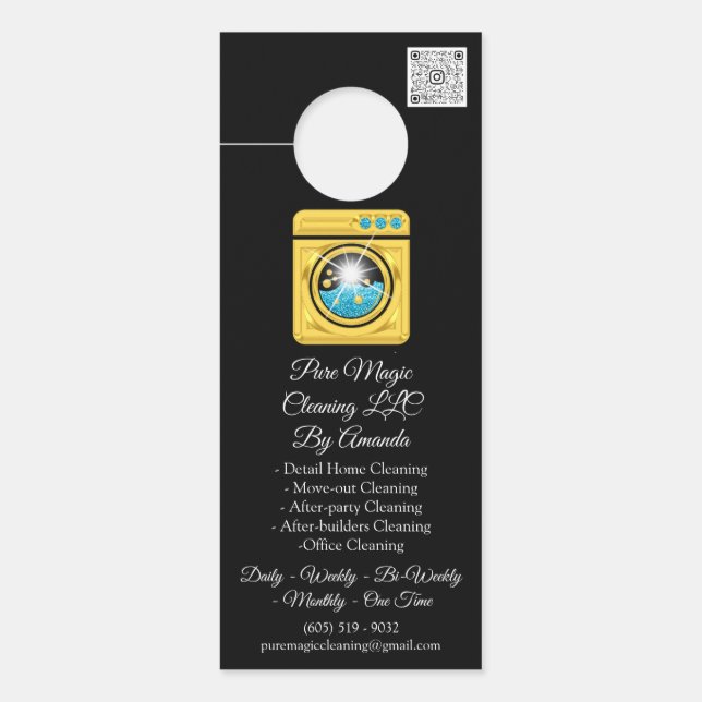 Cleaning Service Laundy Washing QRCode Gold Black Door Hanger (Front)