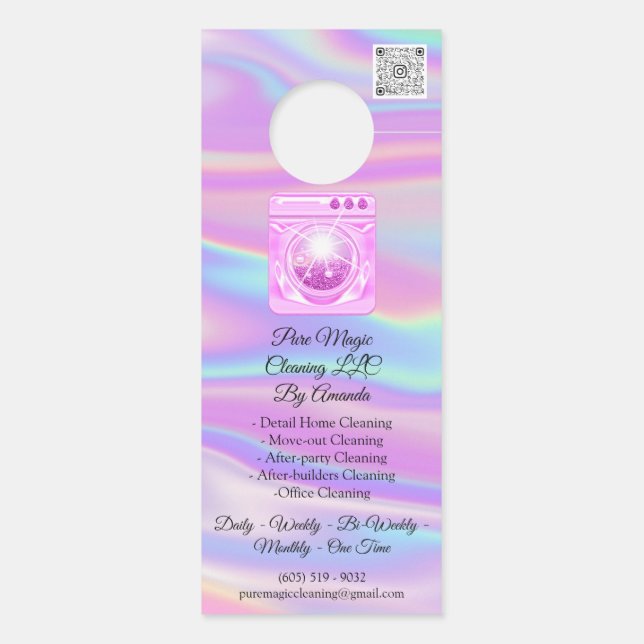 Cleaning Service Laundy Washing QRCode Logo Door Hanger (Back)