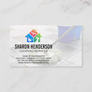 Cleaning Service Logo Mopping Floor Business Card