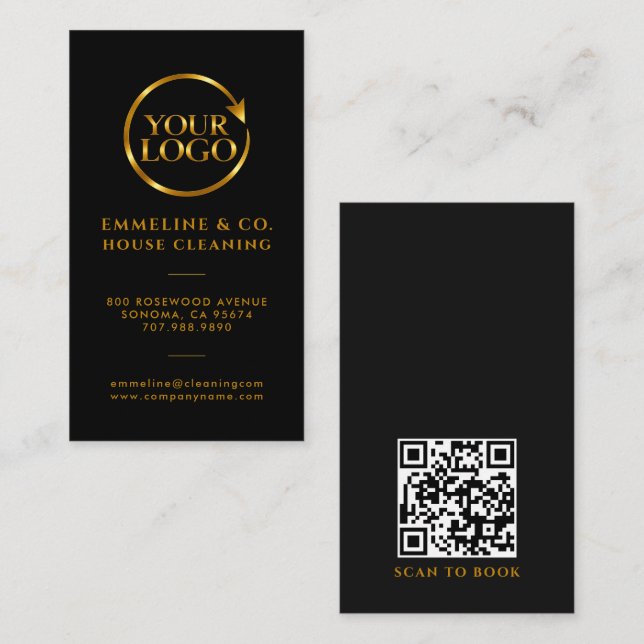 Cleaning Service Logo QR Code Business Card (Front/Back)