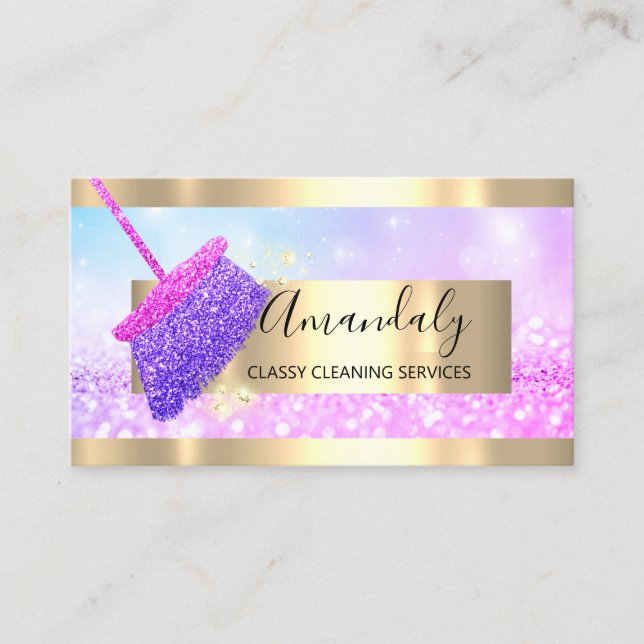Cleaning Service Maid House Keeping Gold Glitter Business Card (Front)