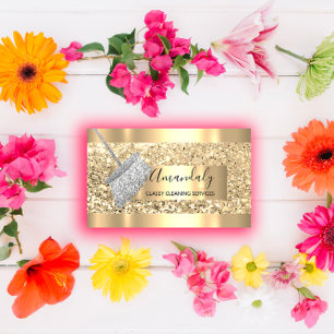 Cleaning Service Maid House Keeping Gold Grey Business Card