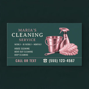 Cleaning Service Maid House Pink Green Business Card