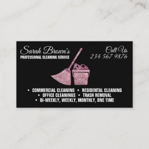 Cleaning Service Maid Janitorial black sparkling Business Card