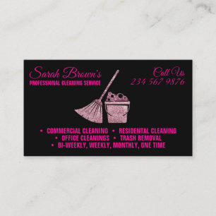 Cleaning Service Maid Janitorial black sparkling Business Card