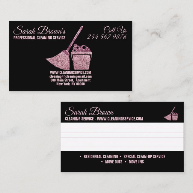 Cleaning Service Maid Janitorial note Business Card (Front/Back)