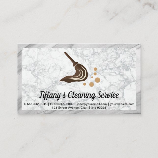 Cleaning Service | Maid | Mop Soap Bubbles Business Card (Front)