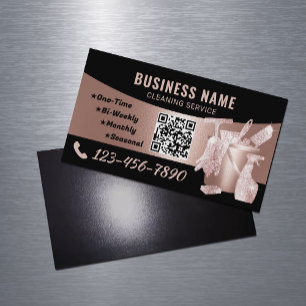 Cleaning Service Modern Rose Gold Housekeeping Magnetic Business Card