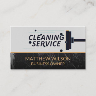 Cleaning Service Mop Broom Black Marble Business Card