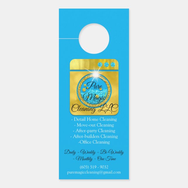 Cleaning Service Move Out Cleaning Laundy BlueGold Door Hanger (Front)