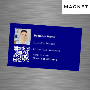 Cleaning service navy blue photo QR code Magnetic Business Card